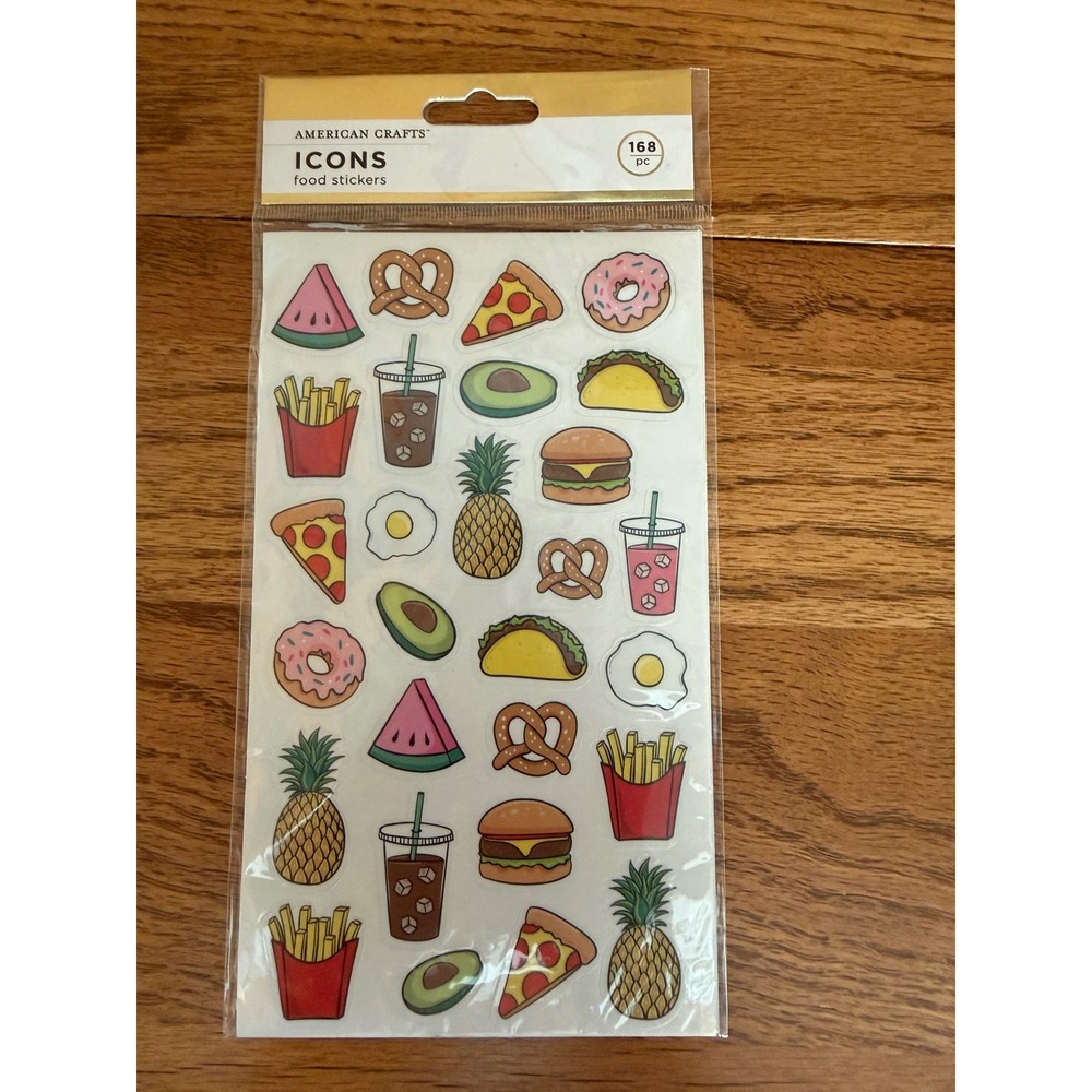 American Crafts Icons Food Stickers 168 pc Pizza Donut Taco Pineapple 347228